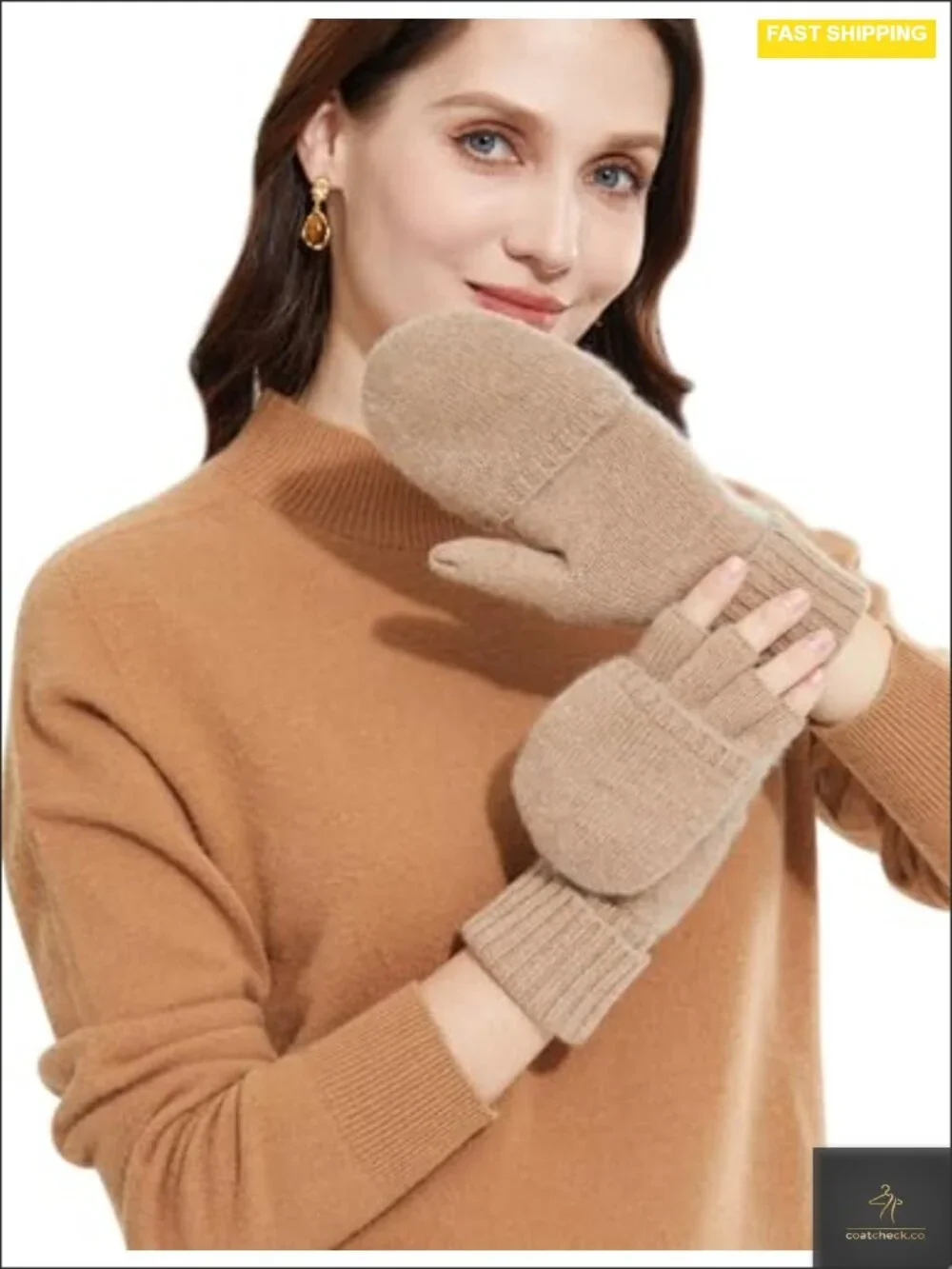 100% Cashmere Fingerless Gloves Convertible Mittens Women